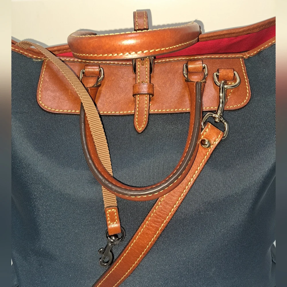 Brown LEATHER and Navy Canvass Men's Messenger Bag